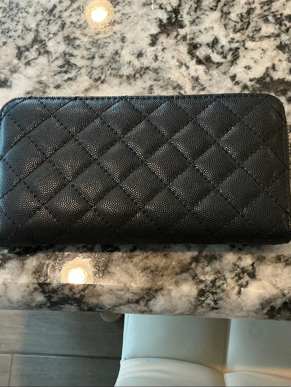 CHANEL Black Quilted Zip-Around Wallet with Gold CC Hardware